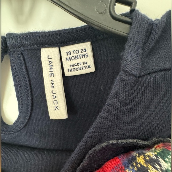 Navy Top w/ Tartan Flower & Fur Cuffs - Picture 2 of 3